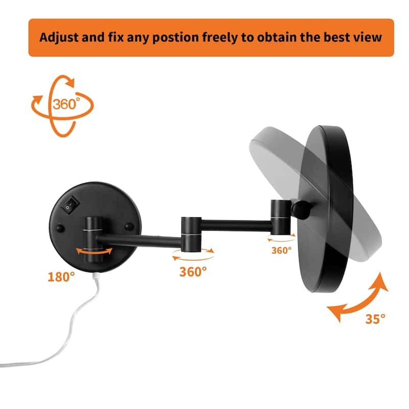 8" Wall Mounted Lighted Makeup Mirror, 7X Magnifying Mirror w/LED Light